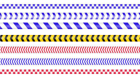 Police tape, crime danger line. Caution police lines isolated. Warning barricade tapes. Set of warning ribbons. Vector illustration on white background.のイラスト素材
