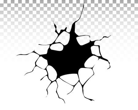 Ground cracks. Earthquake and ground cracks, hole effect, craquelure and damaged wall texture. Vector illustrations for earthquake, crash, destruction.のイラスト素材