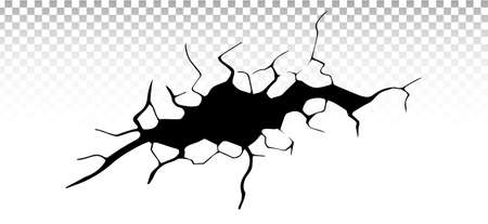 Ground cracks. Earthquake and ground cracks, hole effect, craquelure and damaged wall texture. Vector illustrations for earthquake, crash, destruction.のイラスト素材