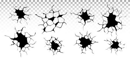 Ground cracks set. Earthquake and ground cracks, hole effect, craquelure and damaged wall texture.のイラスト素材