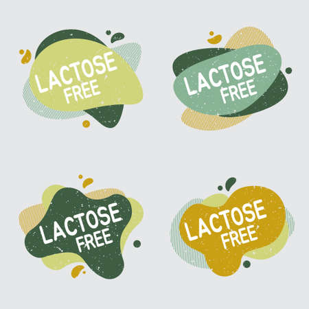 Lactose free icon set. Food badge contains no lactose label for healthy dairy food product package.のイラスト素材