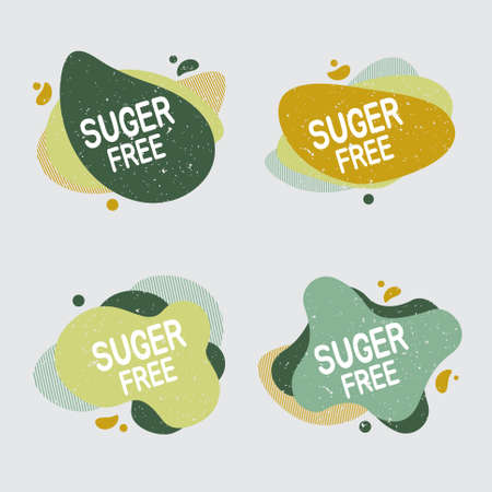 Suger free icon set. Food badge contains no suger label for healthy diabetic food product package. Vector signs for packaging design, cafe, restaurant badges, tags.のイラスト素材