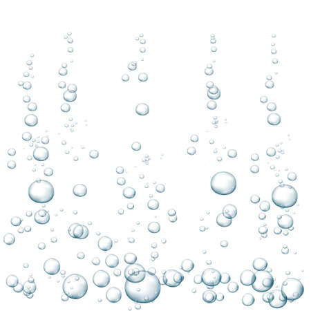 Blue fizzy bubbles. Sparkles underwater stream in water, sea, aquarium. Fizzy pop and effervescent drink. Abstract fresh soda bubbles. Vector illustration.のイラスト素材