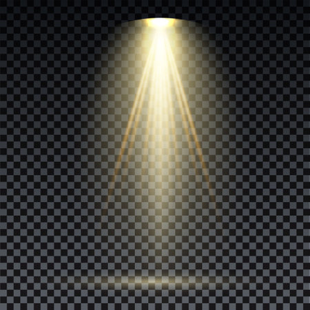 Gold spotlight. Bright lighting with spotlights of the stage on transparent background.のイラスト素材