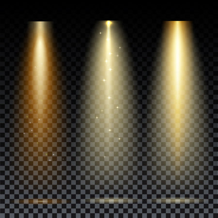 Gold spotlight. Bright lighting with spotlights of the stage on transparent background.のイラスト素材