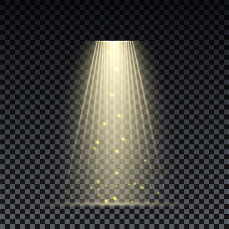 Gold spotlight. Bright lighting with spotlights of the stage on transparent background.のイラスト素材