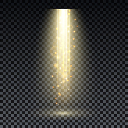 Gold spotlight. Bright lighting with spotlights of the stage on transparent background.のイラスト素材