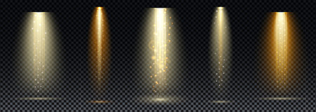 Gold spotlight. Bright lighting with spotlights of the stage on transparent background.のイラスト素材