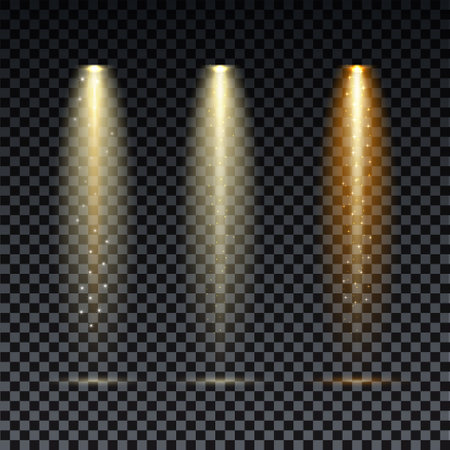 Gold spotlight. Bright lighting with spotlights of the stage on transparent background.のイラスト素材