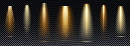 Gold spotlight. Bright lighting with spotlights of the stage on transparent background.のイラスト素材