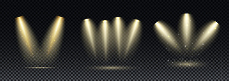 Gold spotlight. Bright lighting with spotlights of the stage on transparent background.のイラスト素材