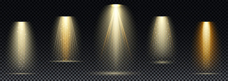 Gold spotlight. Bright lighting with spotlights of the stage on transparent background.のイラスト素材