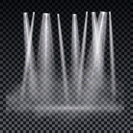 White spotlight. Bright lighting with spotlights of the stage on transparent background.のイラスト素材