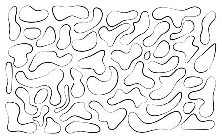 Irregular blob, set of abstract organic shapes. Abstract irregular random blobs. Simple liquid amorphous splodge. Trendy minimal designs for presentations, banners, posters and flyers.のイラスト素材