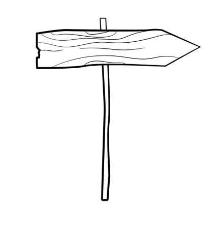 Doodle sketch of wooden indicator. Pointer. Direction sign. Directory wooden signboard road board wood tablet indicating. Board arrow object and wooden plank billboard illustration.のイラスト素材