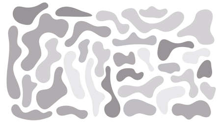 Grey irregular blob, set of abstract organic shapes. Abstract irregular random blobs. Simple liquid amorphous splodge. Trendy minimal designs for presentations, banners, posters and flyers.のイラスト素材
