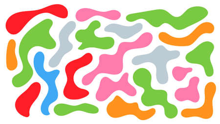 Color irregular blob, set of abstract organic shapes. Abstract irregular random blobs. Simple liquid amorphous splodge. Orange blue liquid shapes. Trendy minimal designs for presentations, banners, posters and flyersのイラスト素材