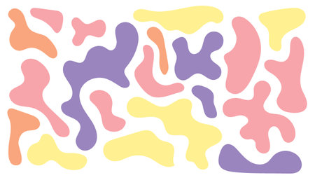 Color irregular blob, set of abstract organic shapes. Abstract irregular random blobs. Simple liquid amorphous splodge. Orange blue liquid shapes. Trendy minimal designs for presentations, banners, posters and flyersのイラスト素材