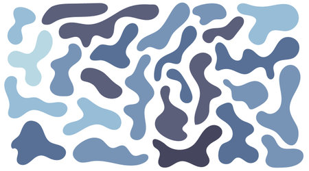 Blue irregular blob, set of abstract organic shapes. Abstract irregular random blobs. Simple liquid amorphous splodge. Trendy minimal designs for presentations, banners, posters and flyers.のイラスト素材