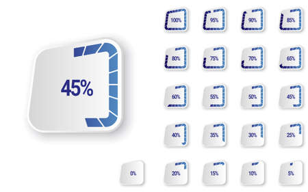Set of percentage diagrams, indicator bar from 0 to 100, for web design, . Modern infographic elements. Ux percent download, dashboard for app, web, user interface UI or infographic.のイラスト素材