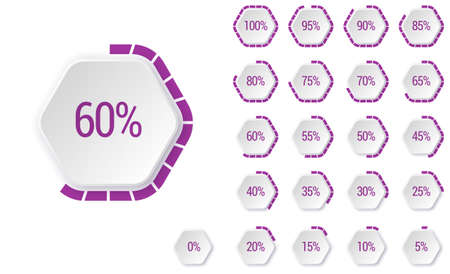 Set of percentage diagrams, indicator bar from 0 to 100, for web design, . Modern infographic elements. Ux percent download, dashboard for app, web, user interface UI or infographic.のイラスト素材