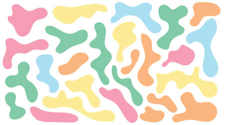 Color irregular blob, set of abstract organic shapes. Abstract irregular random blobs. Simple liquid amorphous splodge. Orange blue liquid shapes. Trendy minimal designs for presentations, banners, posters and flyersのイラスト素材