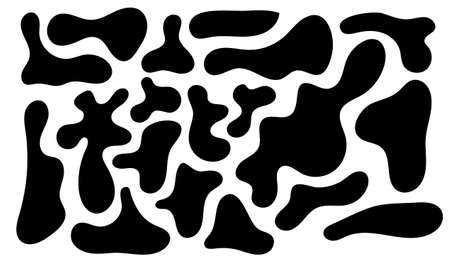 Irregular blob, set of abstract organic shapes. Abstract irregular random blobs. Simple liquid amorphous splodge. Trendy minimal designs for presentations, banners, posters and flyers.のイラスト素材