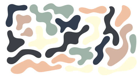 Irregular blob, set of abstract organic shapes. Abstract irregular random blobs, pastel green and brown color. Simple liquid amorphous splodge. Trendy minimal designs for presentations, banners, posters and flyersのイラスト素材