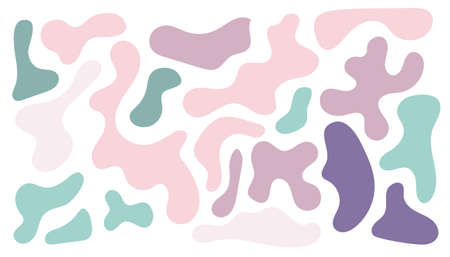 Irregular blob, set of abstract organic shapes. Pink and green irregular random blobs. Simple liquid amorphous splodge. Trendy minimal designs for presentations, banners, posters and flyers.のイラスト素材