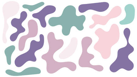 Irregular blob, set of abstract organic shapes. Pink and green irregular random blobs. Simple liquid amorphous splodge. Trendy minimal designs for presentations, banners, posters and flyers.のイラスト素材