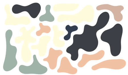 Irregular blob, set of abstract organic shapes. Abstract irregular random blobs, pastel green and brown color. Simple liquid amorphous splodge. Trendy minimal designs for presentations, banners, posters and flyersのイラスト素材