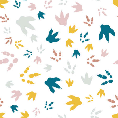 Dinosaur footprint tracks. Minimal color seamless pattern. Background with paw, claw predator. Dinosaur footprint seamless pattern perfect for textile, wrap and wallpaper and designのイラスト素材