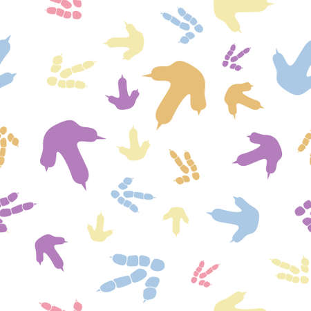 Dinosaur footprint tracks. Minimal color seamless pattern. Background with paw, claw predator. Dinosaur footprint seamless pattern perfect for textile, wrap and wallpaper and design.のイラスト素材