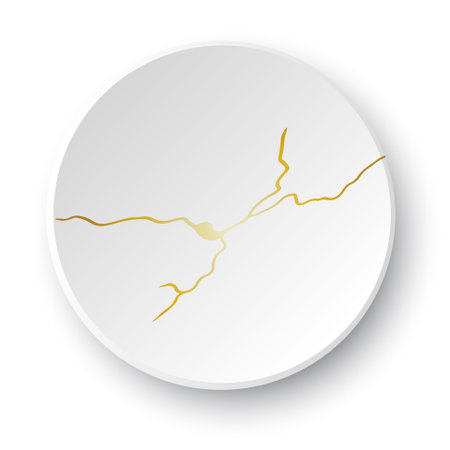 Gold Kintsugi crack. Broken and crack effect, craquelure and damaged texture. Vector illustrations can be used for kintsugi decorations, wall arts, home decoration, print and wallpaper.のイラスト素材