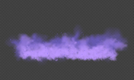 Purple fog or smoke.Purple dust with particles. Violet smoke or dust isolated on transparent background. Abstract mystical gas. Vector illustration.のイラスト素材