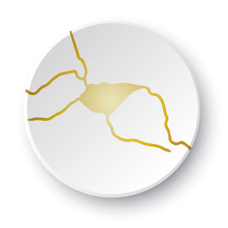 Gold Kintsugi crack. Broken and crack effect, craquelure and damaged texture. Vector illustrations can be used for kintsugi decorations, wall arts, home decoration, print and wallpaper.のイラスト素材