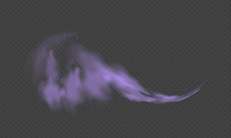 Purple fog or smoke.Purple dust with particles. Violet smoke or dust isolated on transparent background. Abstract mystical gas. Vector illustration.のイラスト素材