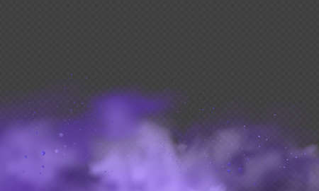 Purple dust. Abstract blurry smoke with purple particles. Violet smoke or dust isolated on transparent background. Abstract mystical gas. Vector illustration.のイラスト素材