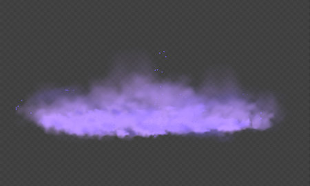 Purple fog or smoke.Purple dust with particles. Violet smoke or dust isolated on transparent background. Abstract mystical gas. Vector illustration.のイラスト素材