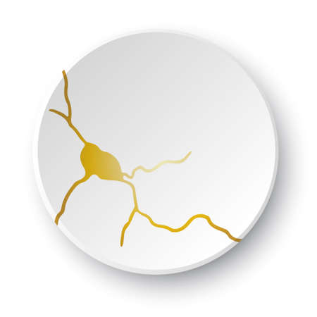 Gold Kintsugi crack. Broken and crack effect, craquelure and damaged texture. Vector illustrations can be used for kintsugi decorations, wall arts, home decoration, print and wallpaper.のイラスト素材