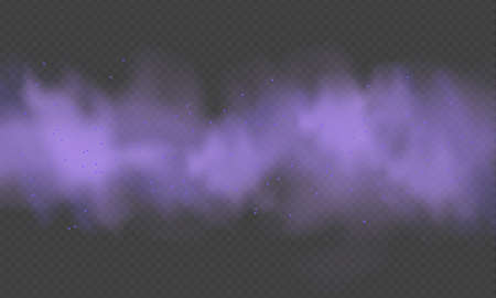 Purple fog or smoke.Purple dust with particles. Violet smoke or dust isolated on transparent background. Abstract mystical gas. Vector illustration.のイラスト素材