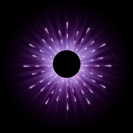 Purple burst with sparkle rays and lens flare effect. Glowing stars. Purple glitter bokeh lights and...