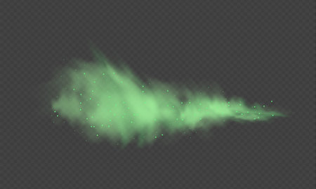 Green dust. Abstract blurry smoke with green particles. Smoke or dust isolated on transparent background. Abstract mystical gas. Vector illustration.のイラスト素材