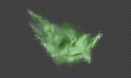 Green dust. Abstract blurry smoke with green particles. Smoke or dust isolated on transparent background. Abstract mystical gas. Vector illustration.のイラスト素材