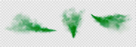 Green fog or smoke. Green dust with particles. Smoke or dust isolated on transparent background. Abstract mystical gas. Vector illustration.のイラスト素材