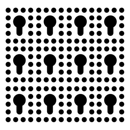 Peg board with curly holes. White peg board perforated texture background for working bench tools. Vector illustration.のイラスト素材