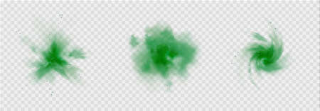 Green fog or smoke. Green dust with particles. Smoke or dust isolated on transparent background. Abstract mystical gas. Vector illustration.のイラスト素材