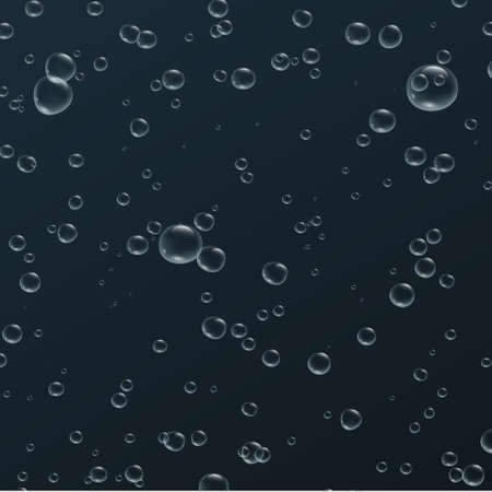 Transparent fizzy bubbles. Sparkles champagne. Fizzy pop and effervescent drink. Abstract fresh soda and air bubbles, oxygen, champagne crystal. Vector illustration on black background.のイラスト素材