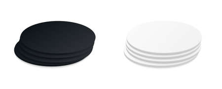 Circle beer coaster. Empty black and white mockup. Pprotection coaster for beer glasses, tea cups isolated on white background. Branding template vector illustration.のイラスト素材