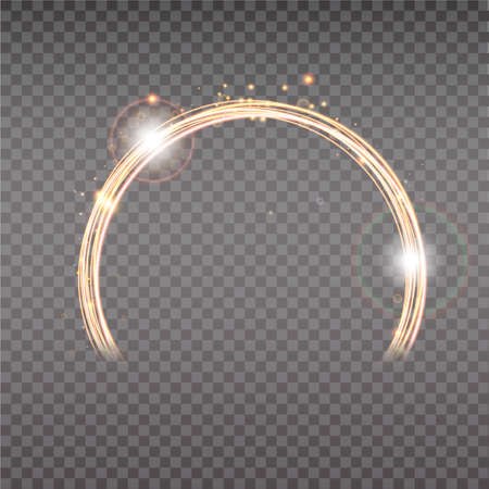 Gold magic arc. Abstract magic light effect. Luminous neon lines with flying lights.のイラスト素材